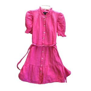 GAP Shirt Dress Womens Small Hot Pink Button Front Tiered Milk Maid